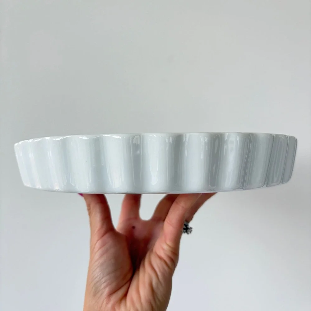 Christineholm Rose Porcelain Quiche Tart Dish White Pink Floral Fluted 9.5 inch